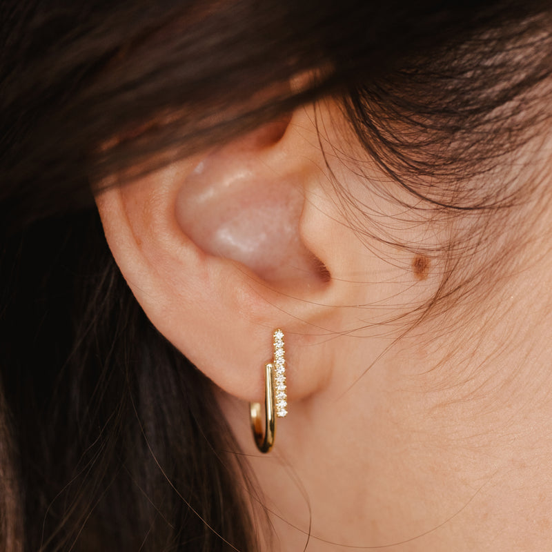 Double bar diamond hoop earrings