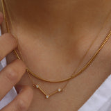 3 Stone Diamond Bezel Beaded V Necklace