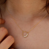 5 Stone Diamond Bezel Beaded Circle necklace