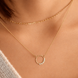 5 Stone Diamond Bezel Beaded Circle necklace