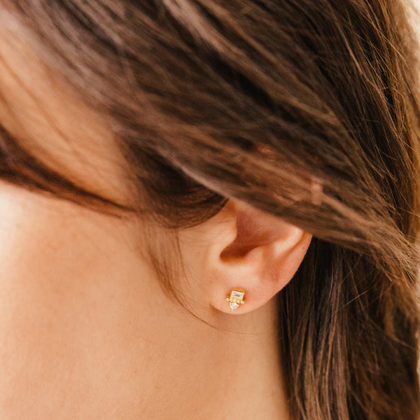 Baguette + Round Diamond Beaded earrings