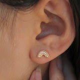Beaded Pave Diamond Arc Earrings