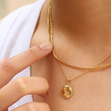 Beaded circle with diamond necklace