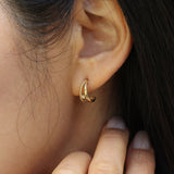 Double Hoop with Diamond Bezel and Beaded Huggie Earrings