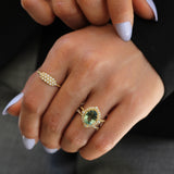 Green Tourmaline Diamond Bezel and Halo Ring