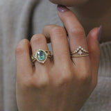 Green Tourmaline Diamond Bezel and Halo Ring