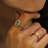 Blue Green Tourmaline and Diamond Halo Bloom Ring