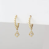 Beaded Hinged Huggies with Diamond Kite Dangle
