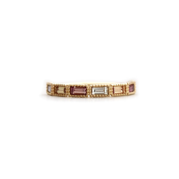 7 Stone Sapphire Baguette Milgrain Bezel Band