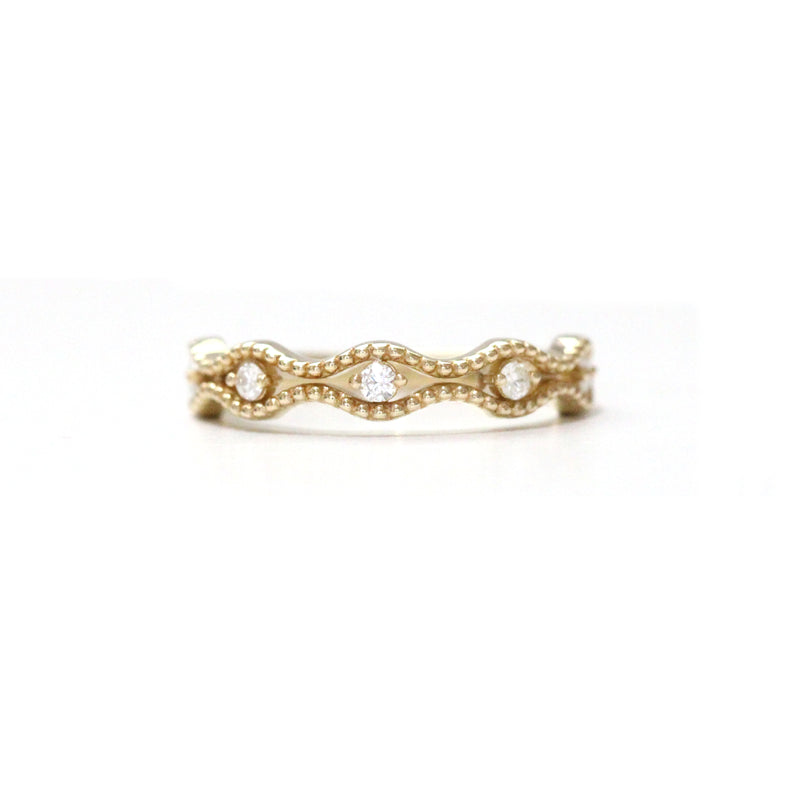 5 stone diamond wavy double milgrain band