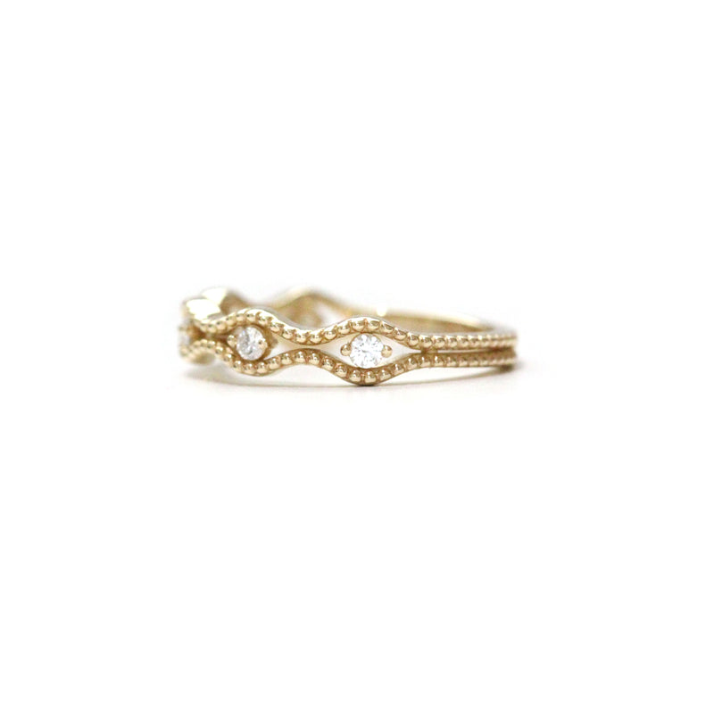 5 stone diamond wavy double milgrain band