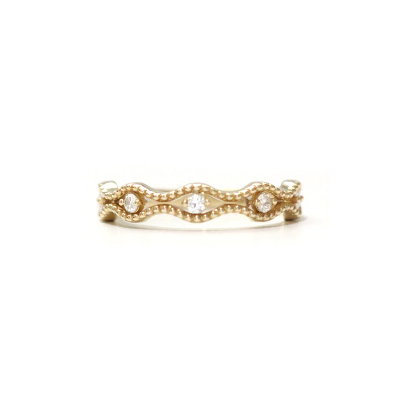 5 stone diamond wavy double milgrain band
