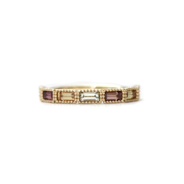 7 Stone Sapphire Baguette Milgrain Bezel Band