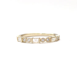 Baguette and round diamond milgrain bezel band
