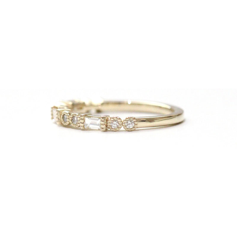 Baguette and round diamond milgrain bezel band