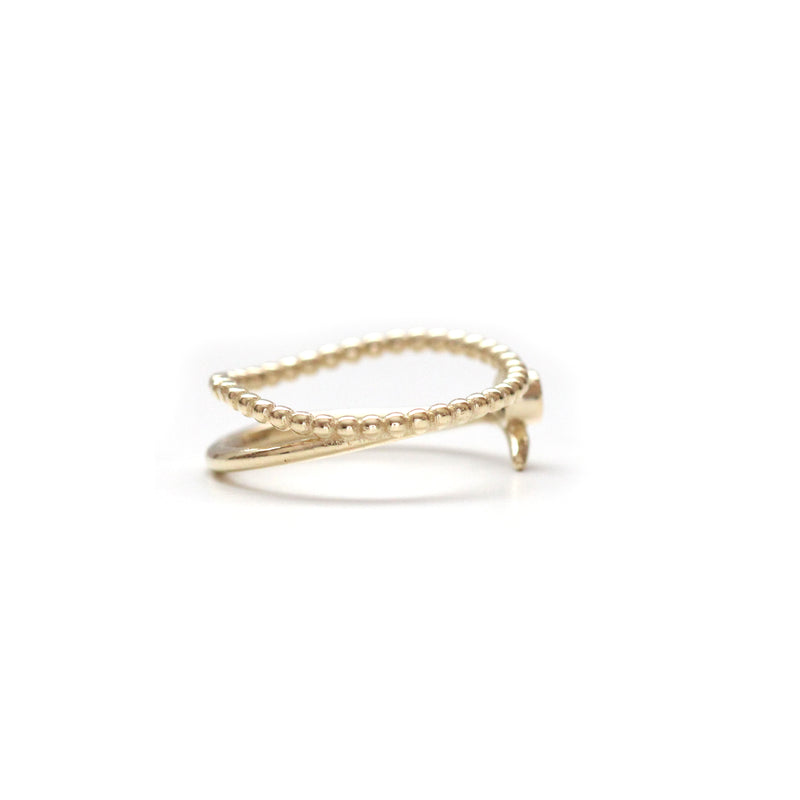 Beaded diamond milgrain bezel bypass ring