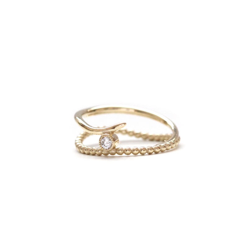 Beaded diamond milgrain bezel bypass ring