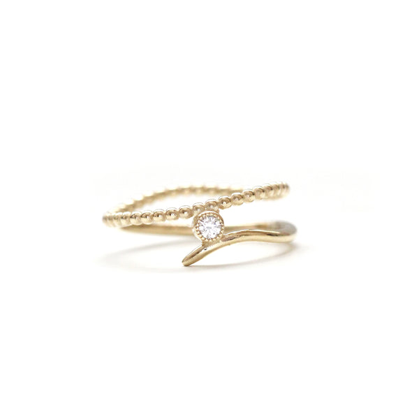 Beaded diamond milgrain bezel bypass ring