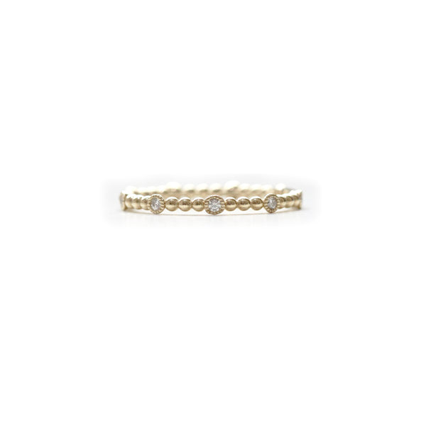 Alternating round milgrain bezel diamond and beaded band
