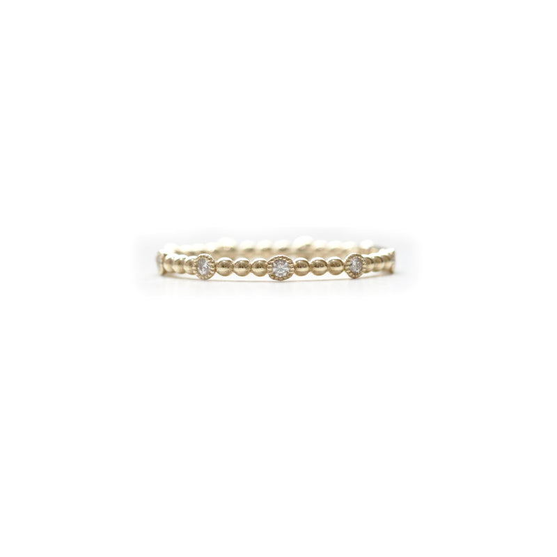 Alternating round milgrain bezel diamond and beaded band