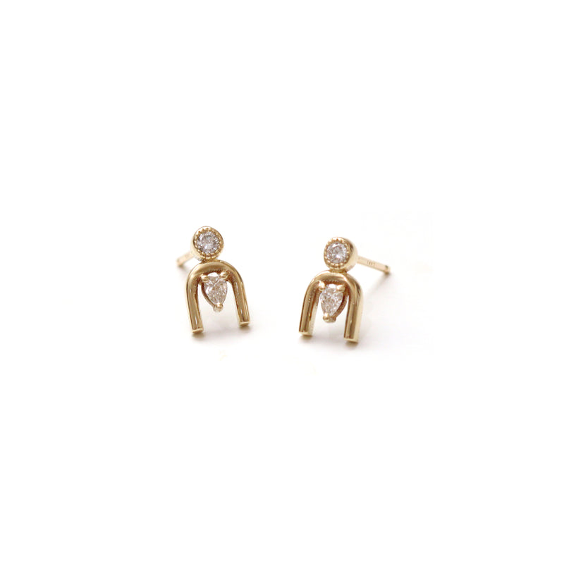 Pear and Round cut Diamond U-Shaped Earrings