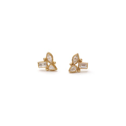 Pear, Marquise + Baguette Trio Beaded Diamond Earrings