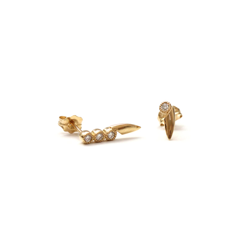 Asymmetrical diamond milgrain bezel with spear shaped earrings