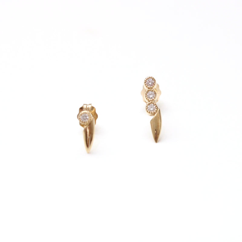 Asymmetrical diamond milgrain bezel with spear shaped earrings