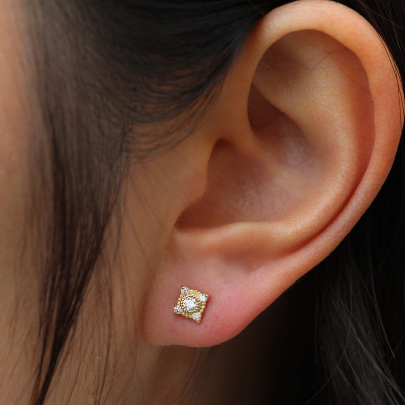 Diamond milgrain bezel earrings