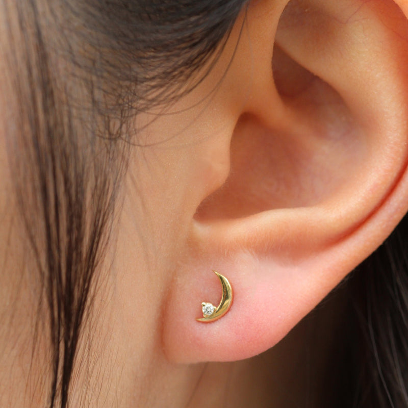 Mini crescent diamond earrings