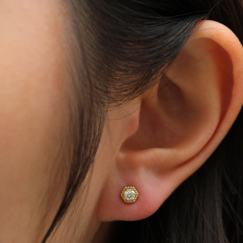 Hexagon diamond milgrain earrings