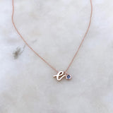 Mini Love Letter Necklace with Dangly Bezel Birthstone (Rose Gold)