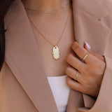 Satin Hexagon ID Tag Diamond Necklace