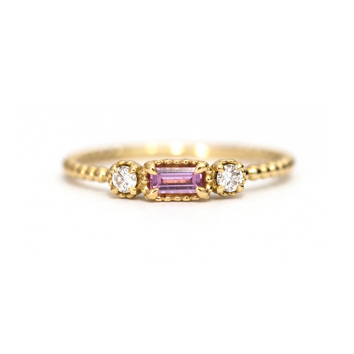 Pink Tourmaline Baguette and Diamond Bloom Ring - Easter Ahn Design