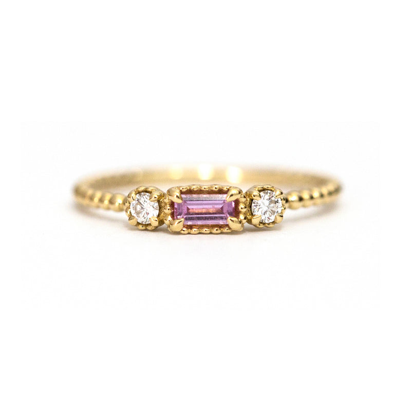 Pink Tourmaline Baguette and Diamond Bloom Ring - Easter Ahn Design