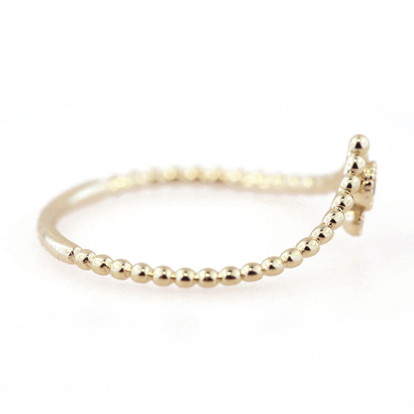 Milgrain Diamond Beaded V Ring - Easter Ahn Design