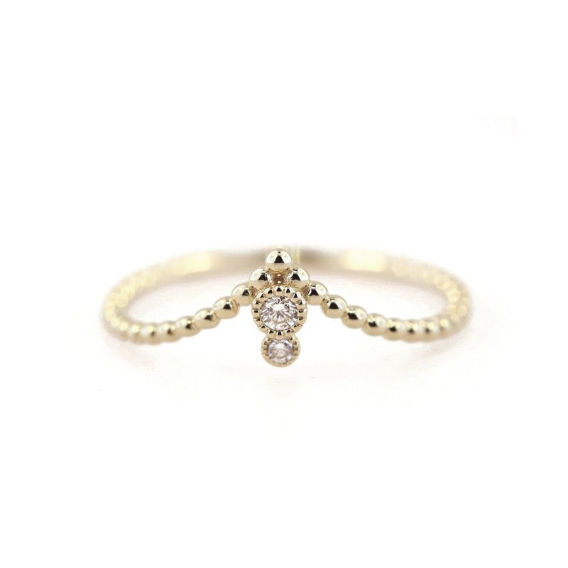 Milgrain Diamond Beaded V Ring - Easter Ahn Design