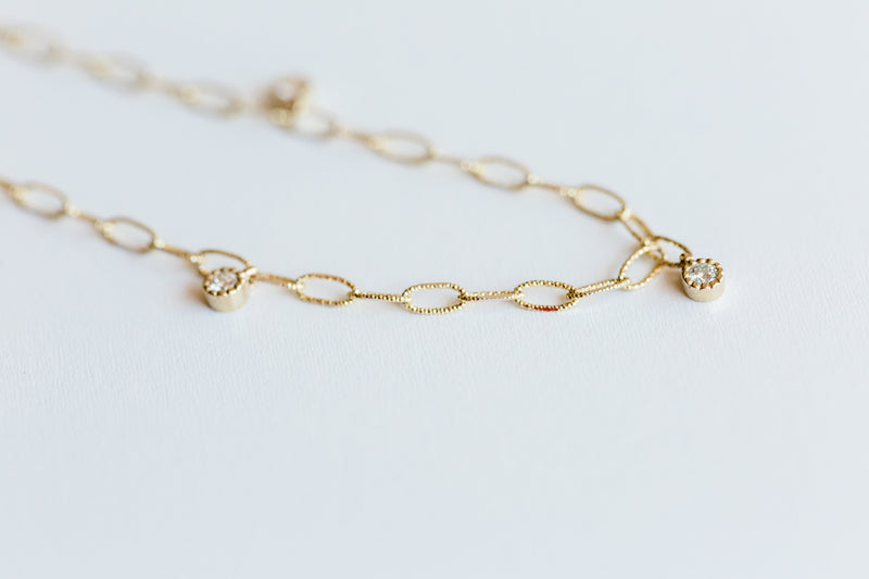 Diamond Dangle Beaded Bezel Bracelet (Yellow Gold) - Easter Ahn Design