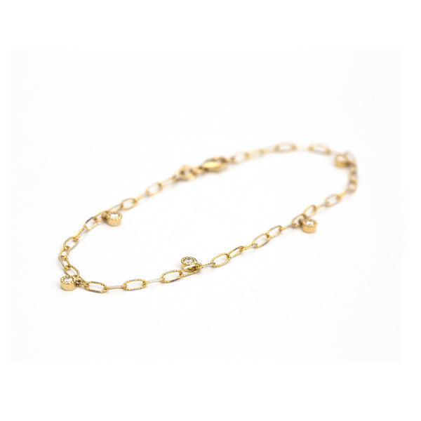 Diamond Dangle Beaded Bezel Bracelet (Yellow Gold) - Easter Ahn Design