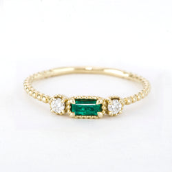 Emerald Baguette and Diamond Bloom Ring - Easter Ahn Design