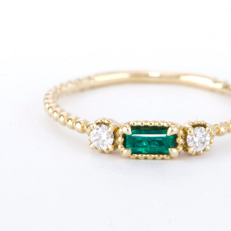 Emerald Baguette and Diamond Bloom Ring - Easter Ahn Design