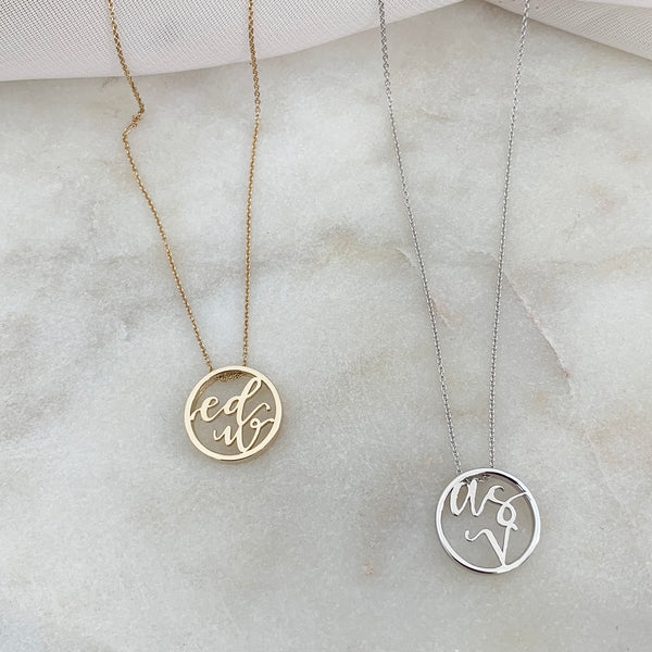 Custom Love Letter Monogram Disc Necklace - Easter Ahn Design