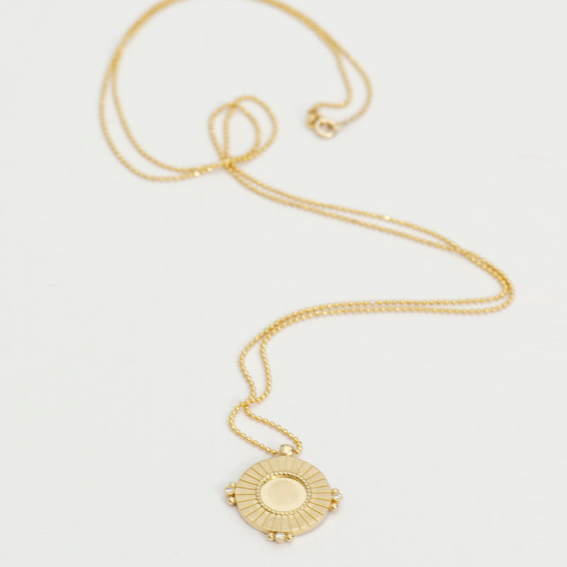 Vintage Sun Mirror Disc with Diamonds Necklace - Easter Ahn Design