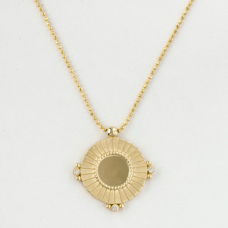 Vintage Sun Mirror Disc with Diamonds Necklace - Easter Ahn Design