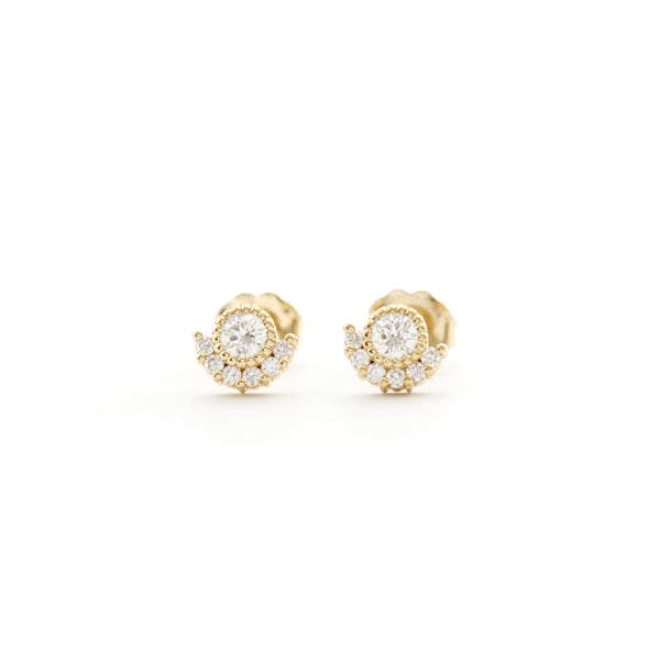 Solitaire Bezel with 6 Stone Diamond Earrings - Easter Ahn Design
