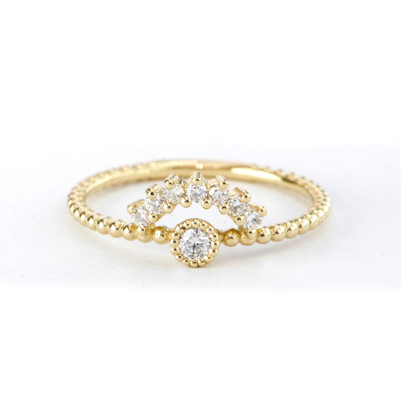 7 Stone Diamond Arch and Single Bezel Ring - Easter Ahn Design