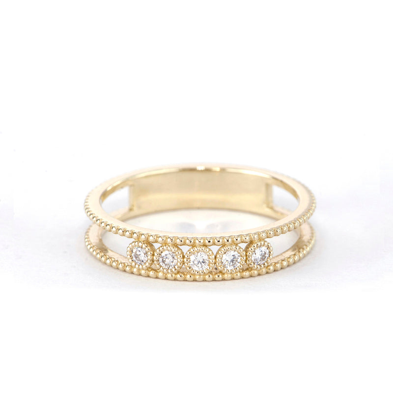 5 Stone Diamond Bezel Double Beaded Band - Easter Ahn Design
