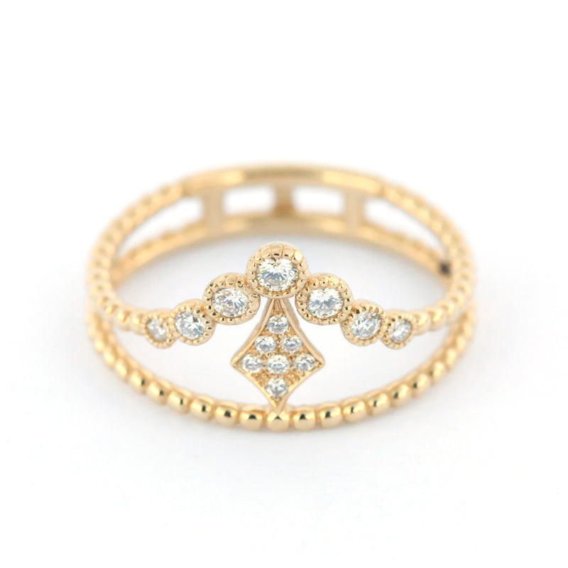 Diamond Bezel V Kite Double Beaded Band - Easter Ahn Design