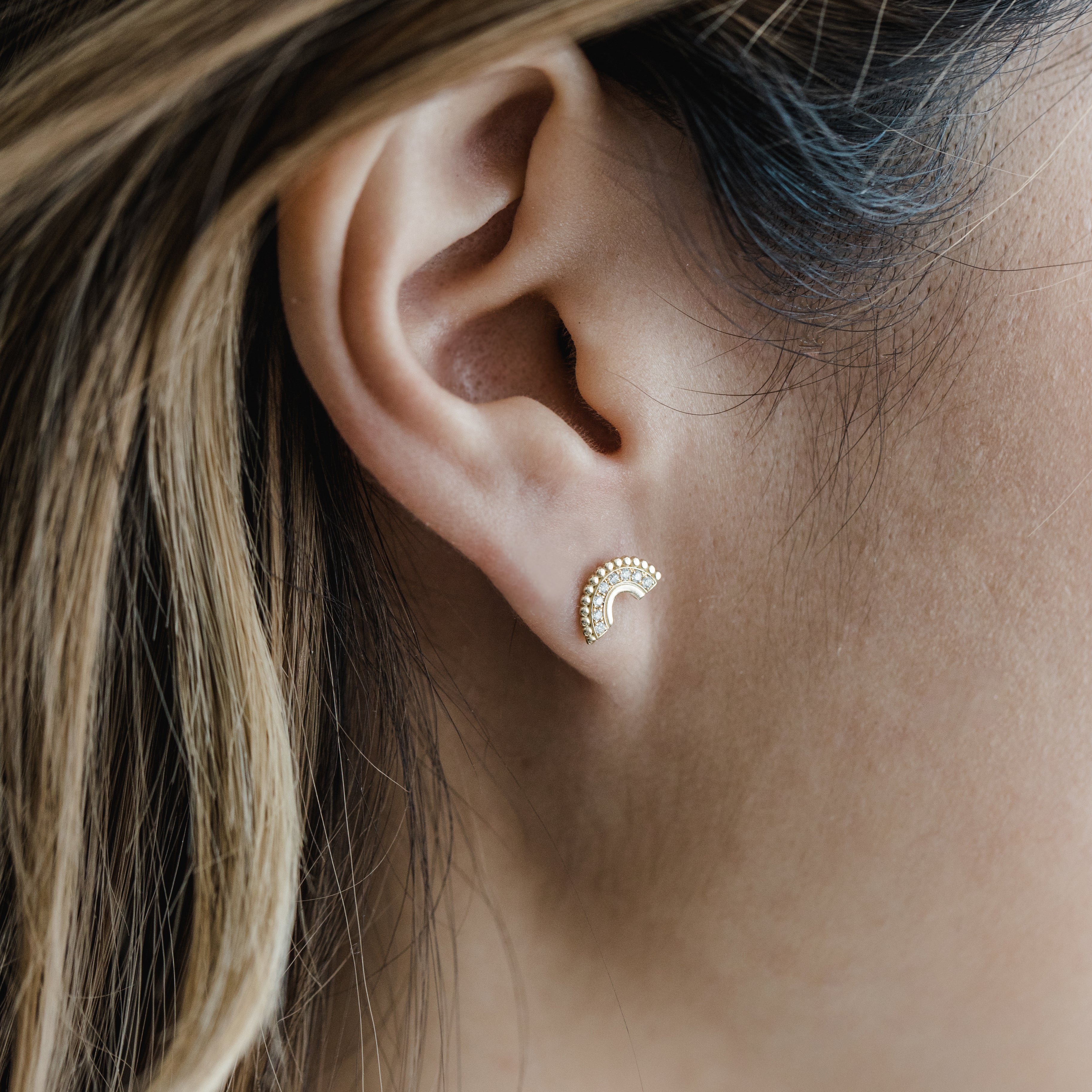 Beaded Pave Diamond Arc Earrings - Easter Ahn Design