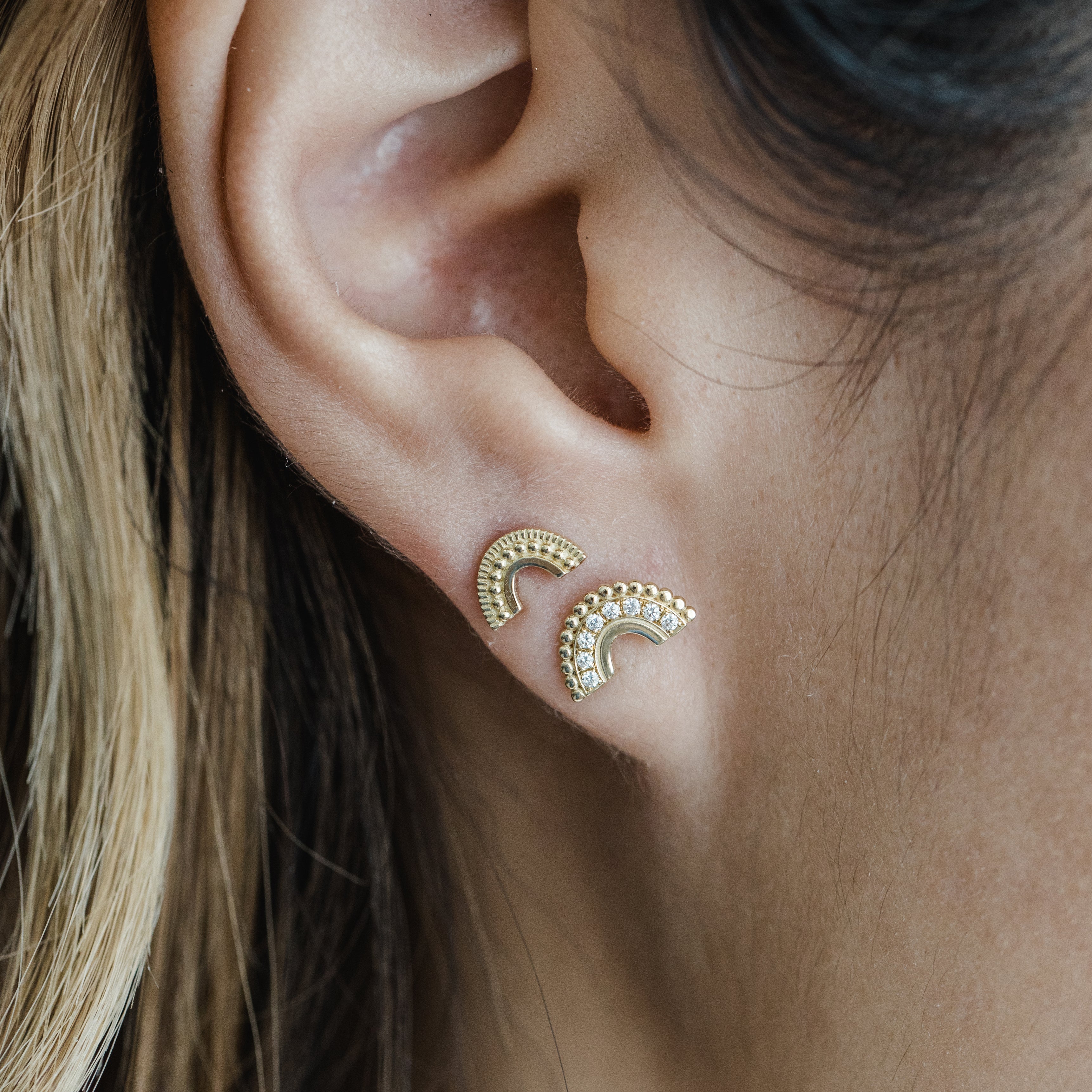 Beaded Pave Diamond Arc Earrings - Easter Ahn Design